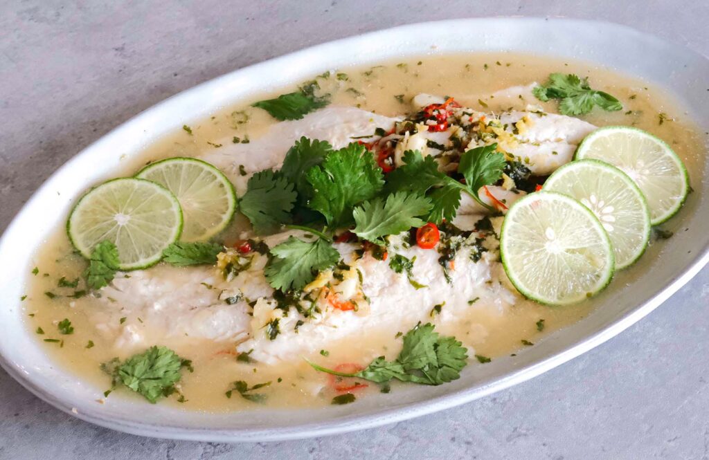 Oven-Steamed Fish with Garlic, Ginger and Lime